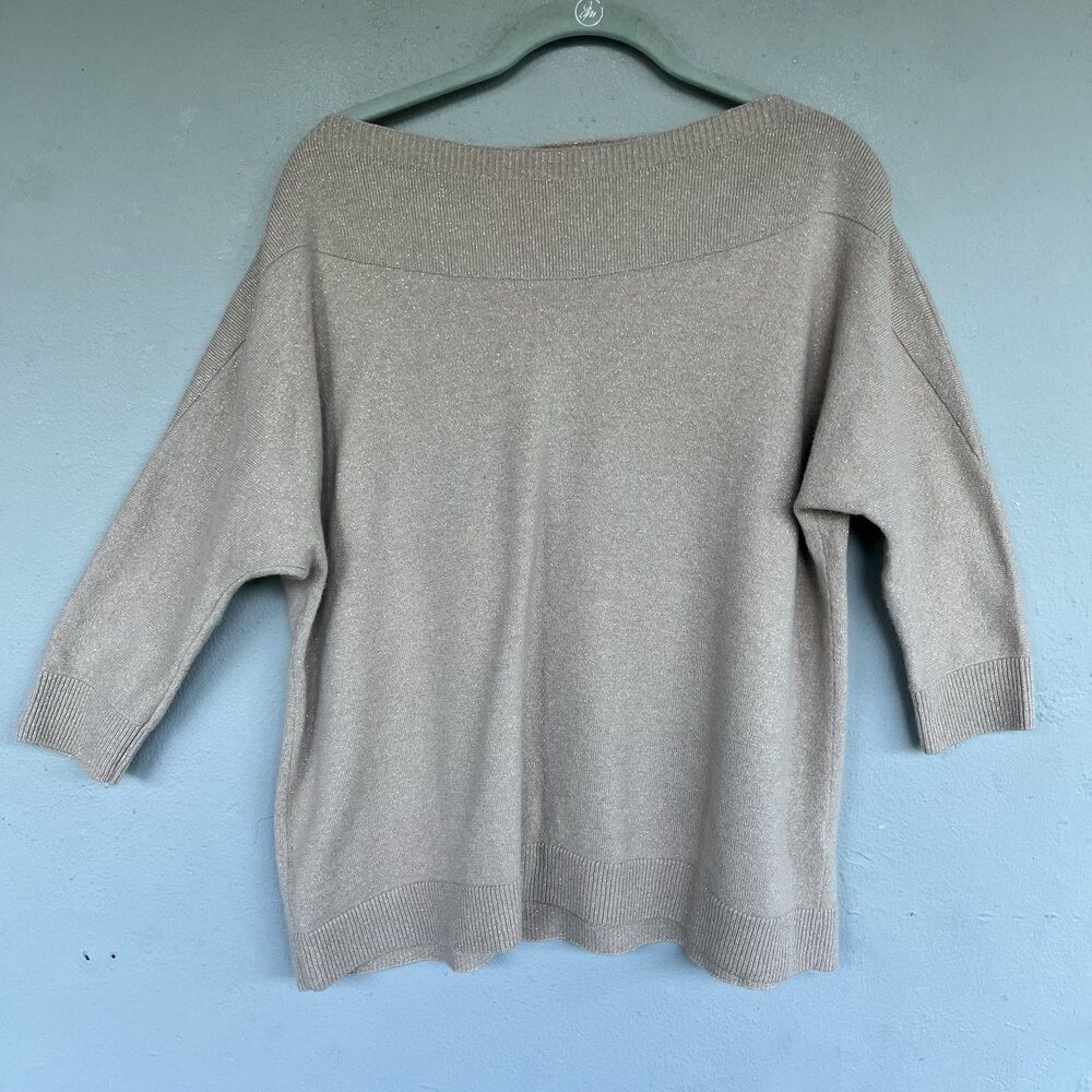Lafayette 148 Sweater L Beige Gold Wool Cashmere Blend Boatneck Quiet Luxury